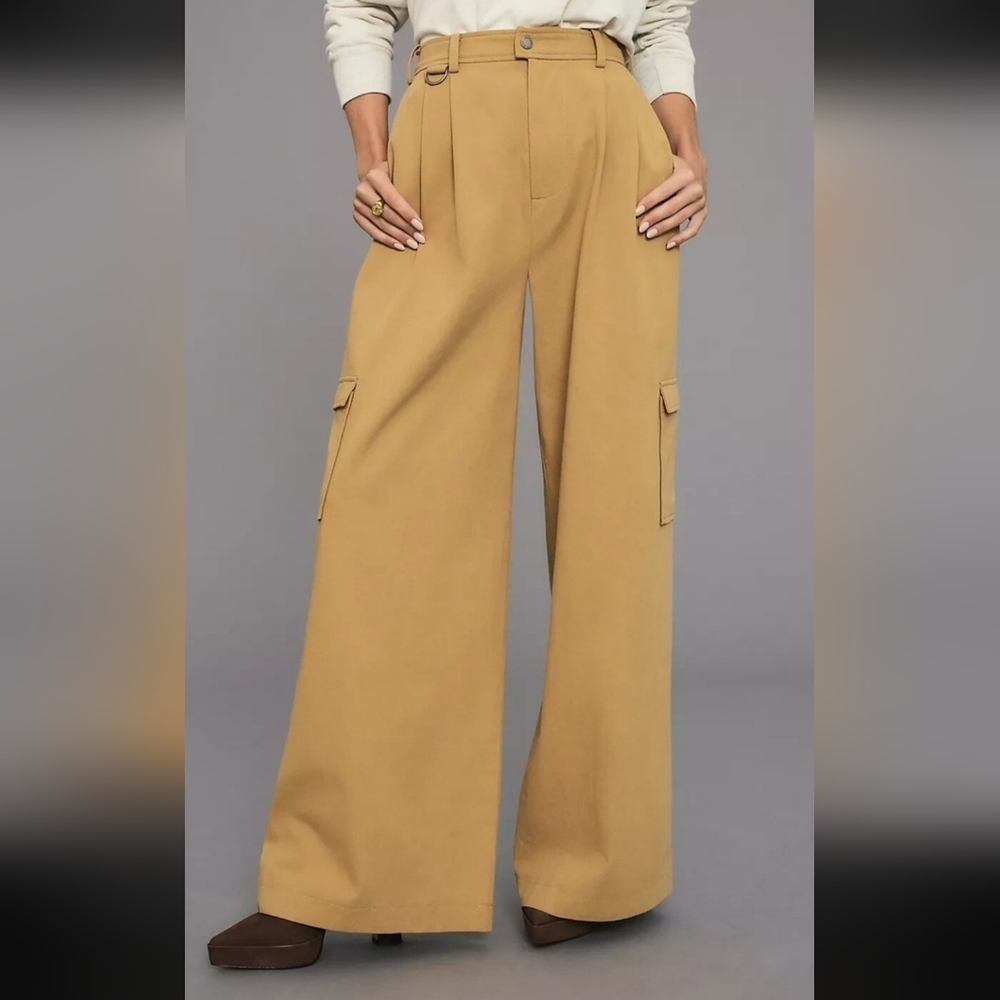 Anthropologie Avec Les Filles Pleated Wideleg Cargo Trousers Khaki NWOT